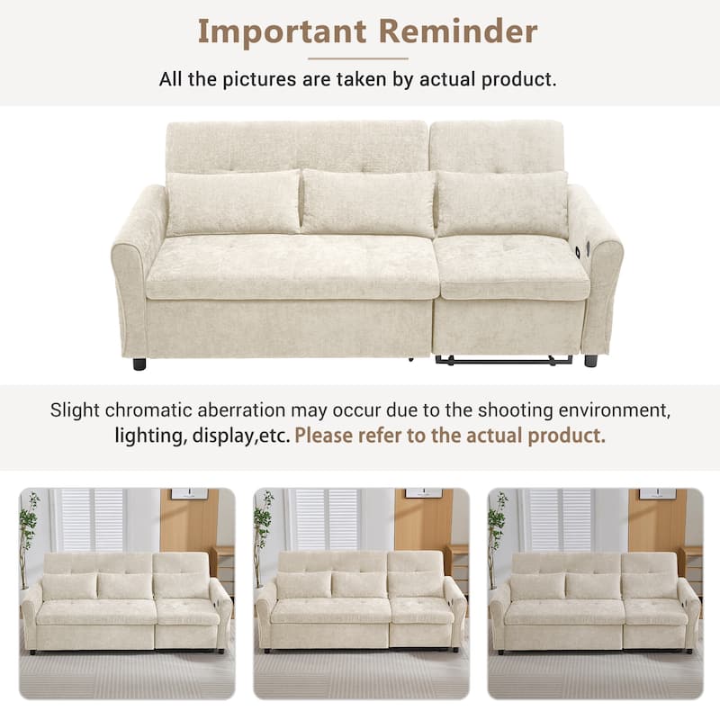 Roomfitters 82-Inch 2-in-1 Three-Seater Sofa, Upholstered Couch with Sofa Bed and Reversible Recliner for Living Room, Beige