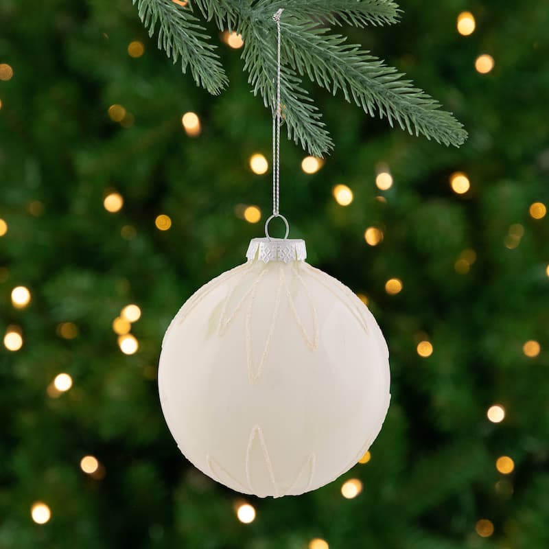 Starburst Glass Ball Christmas Ornament - 4" - Brushed White