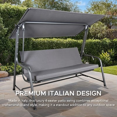 Sunjoy Luxury 4-Seat Steel Convertible Swing-Bed Mesh Seats Adj Canopy Made in Italy
