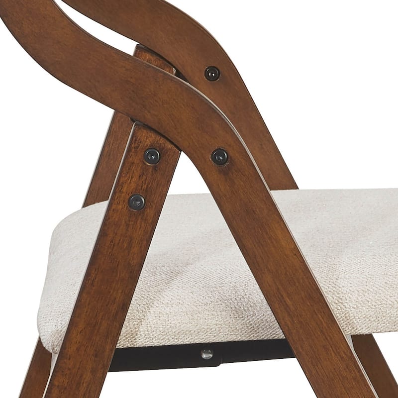 European Vintage Set of 2 Wooden Folding Dining Side Chairs with Fabric Seat Cushions