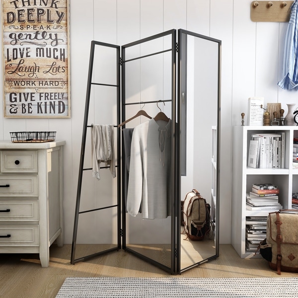 Ravvi Contemporary Black Coat Stand with Mirror by Furniture of