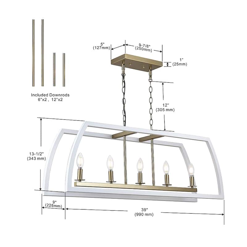 5 Light white and gold island chandelier