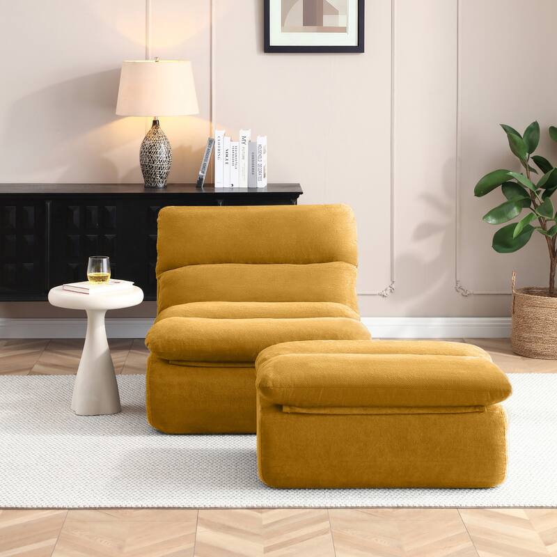 32"Bean Bag Chair with Ottoman, Big Chaise Lounge Chairs for Adults,Tufted Upholstered Lazy Sofa