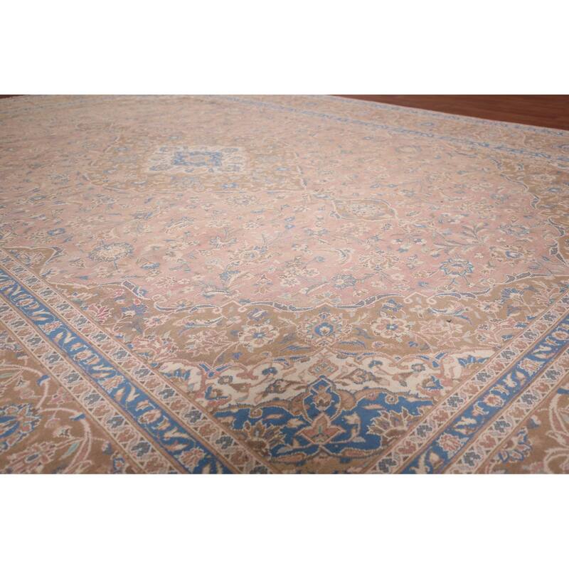 Pink Mashad Persian Vintage Area Rug Hand-Knotted Wool Carpet - 9'7"x 13'4"