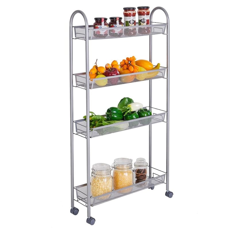 4-Tier Removable Storage Cart Silver / Ivory White