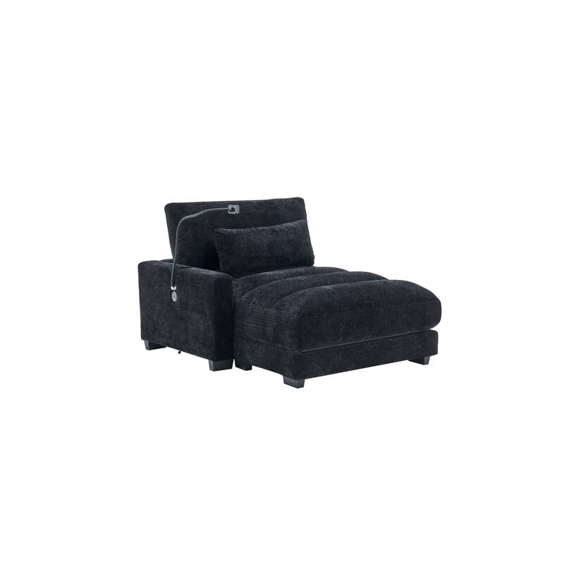 Chenille Single Sofa Chair Chaise Lounge with Phone Holder, Upholstered Recliner Sleeper Sofa Bed for Living Room