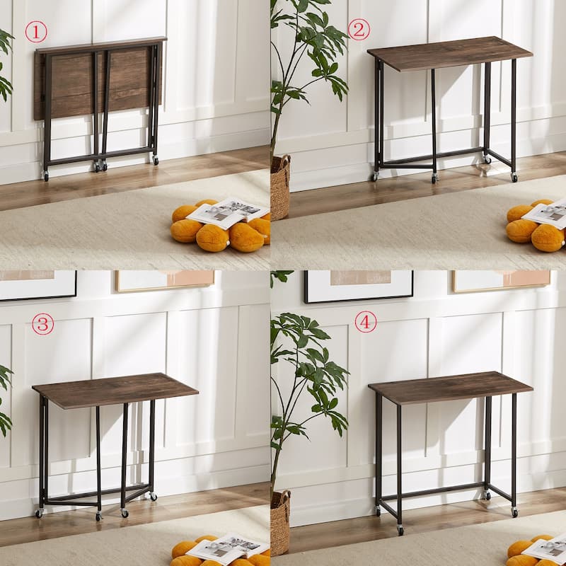 Javlerg Mobile Folding Computer Desk, 31.5" No Assembly Rolling Writing Desk, Space Saving Foldable Laptop Table for Home Office