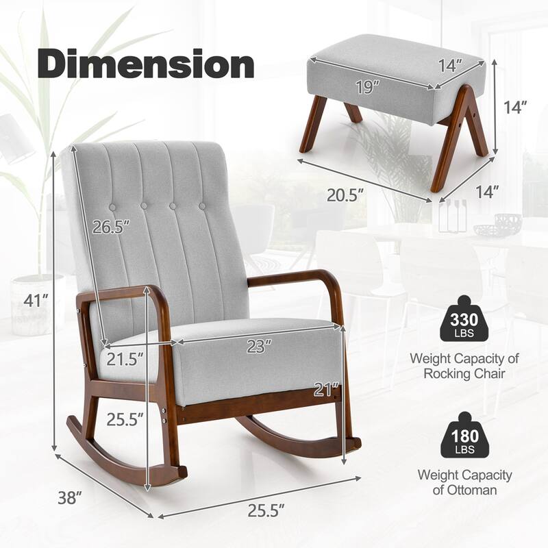 Costway Rocking Chair with Ottoman Upholstered Fabric Glider Rocker - See Details