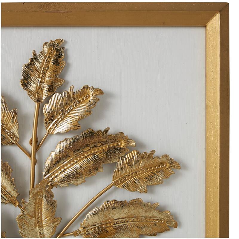 Gold Wood 3D Leaf Home Wall Decor with Beveled Frame (Set of 2)