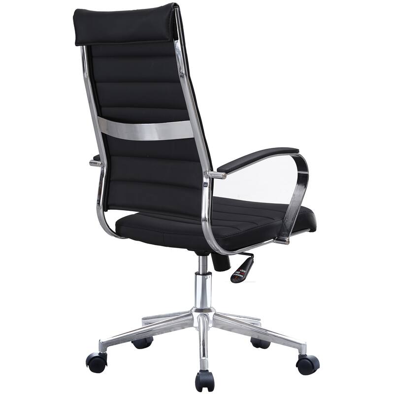 Modern High Back Office Chair Ribbed PU Leather Swivel Tilt Conference Room Computer Desk Cushion Seat Boss