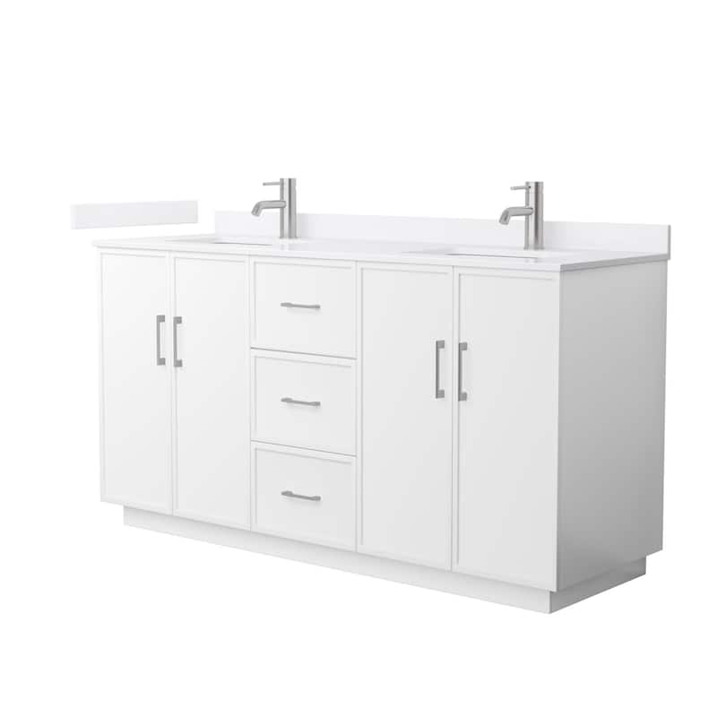 Wyndham Collection WCH7474-66D-QTZ-UNSMXX Elan TK 66" Free Standing - White / White Quartz Top / Brushed Nickel Hardware