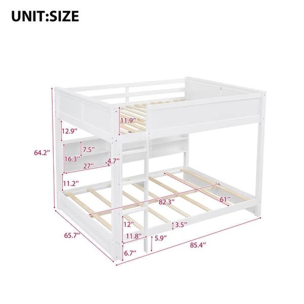 dimension image slide 0 of 2, Queen Over Queen Bunk Bed, Wood Bunk Bed with Storage Cabinets and Charging Station