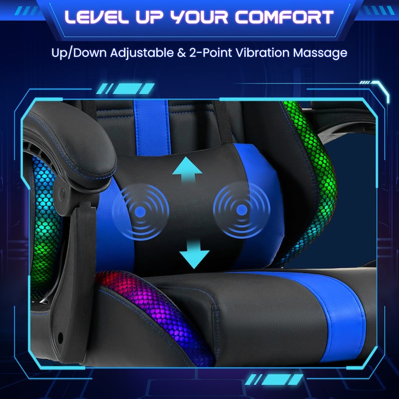 EROMMY RGB LED Gaming Chair with Thickened Massage Lumbar Pillow & Upgraded Footrest, Reclining Ergonomic Chair