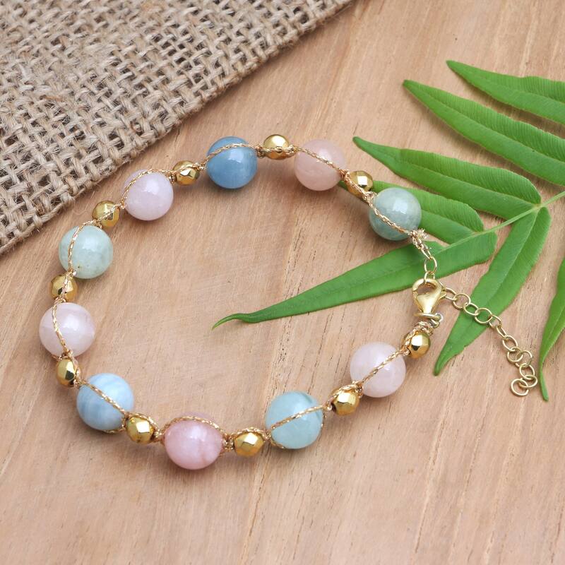 Novica Handmade Pastel Gold Beryl Hematite Beaded Bracelet