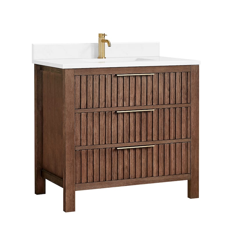 Shenzhen Bath Vanity with Composite Stone Top without Mirror - 36" - Aged Dark Brown Oak