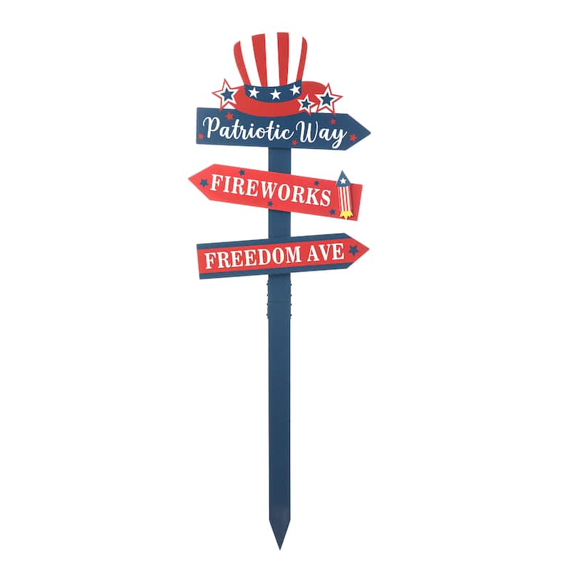 Glitzhome 36"H Patriotic Americana Wooden Top Hat Yard Stake