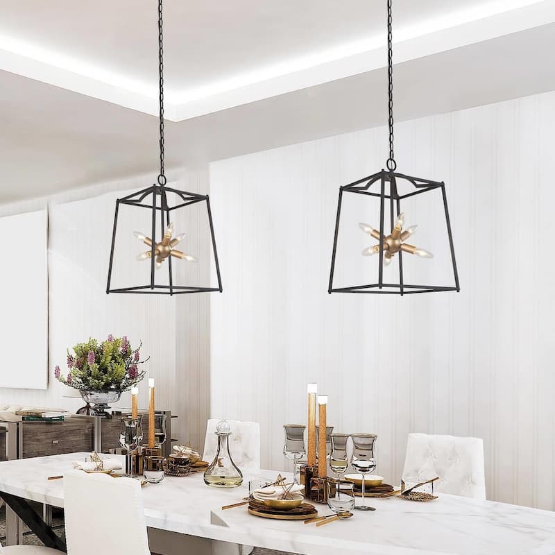 Alestair 6-Light Modern Chandelier Black Brass LED Cage Lantern Sputnik Starburst Foyer Pendant Light