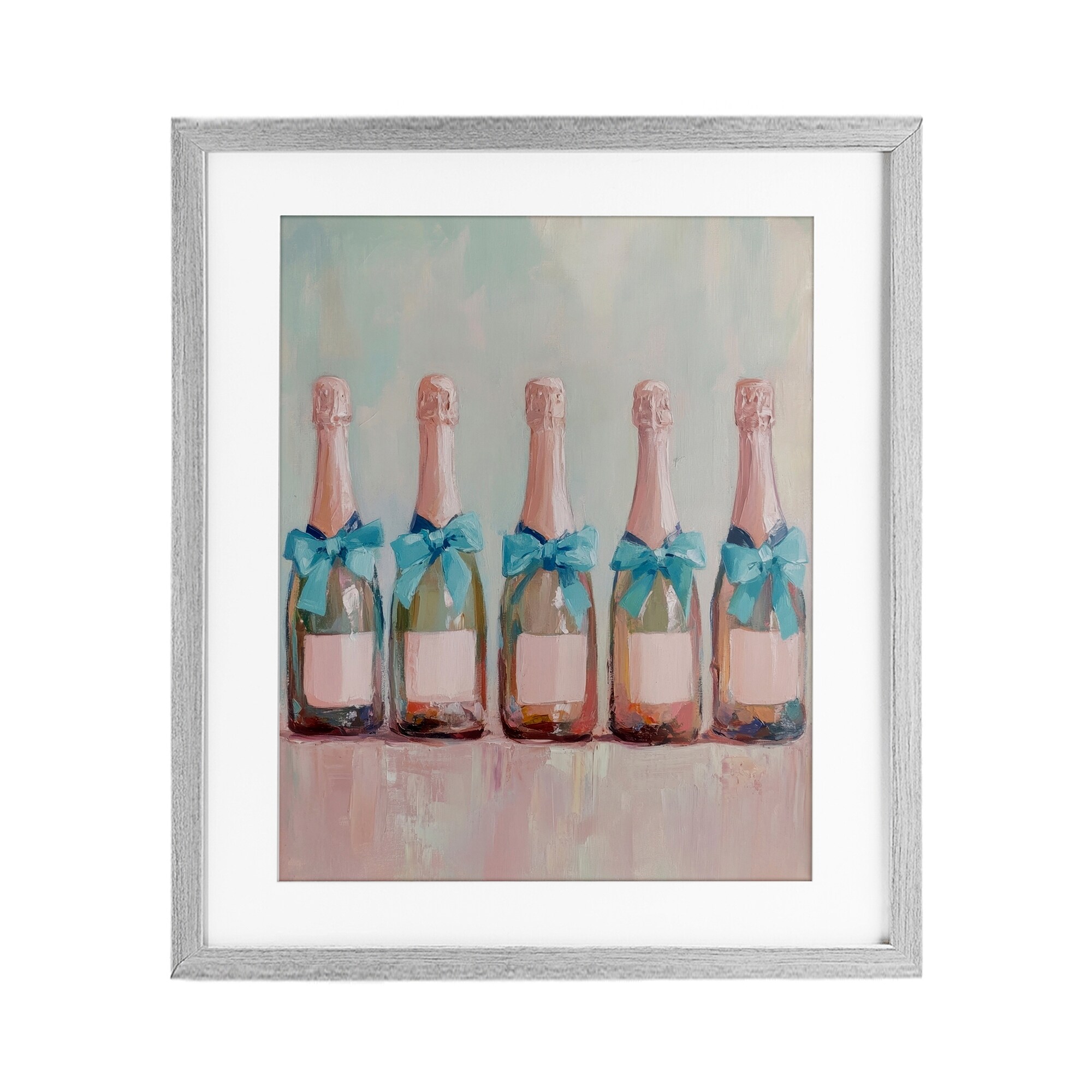 Stupell Pink and Blue Champagne Bottles Under Glass Framed Design By Petal Prints Design