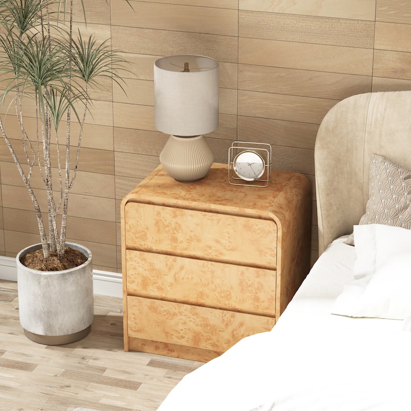 COZAYH Farmhouse Wood Nightstand, Rounded Edge Modern & Mid-Century Dresser, Burl Wood Finish in Natural