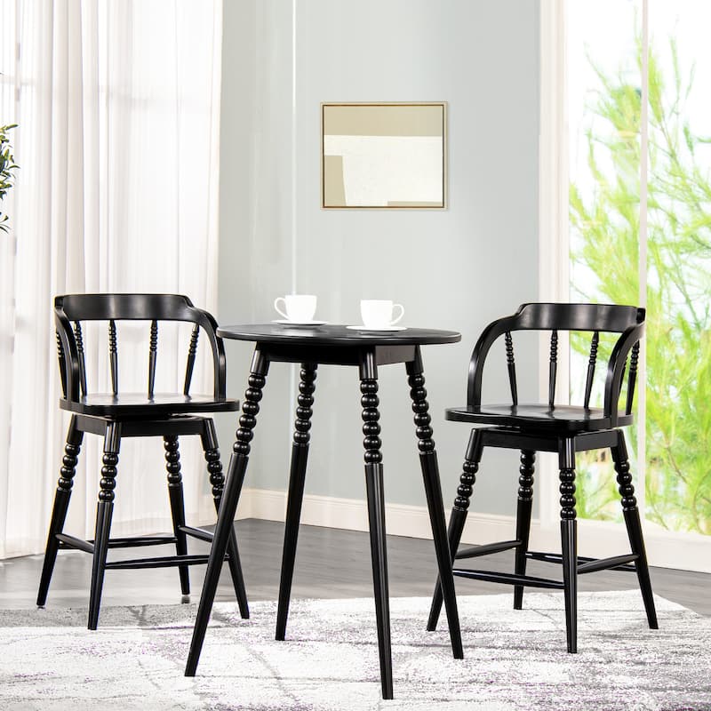 Breda 25.5" Solid Wood Turned Bubble Spindle Swivel Counter Height Bar Stool