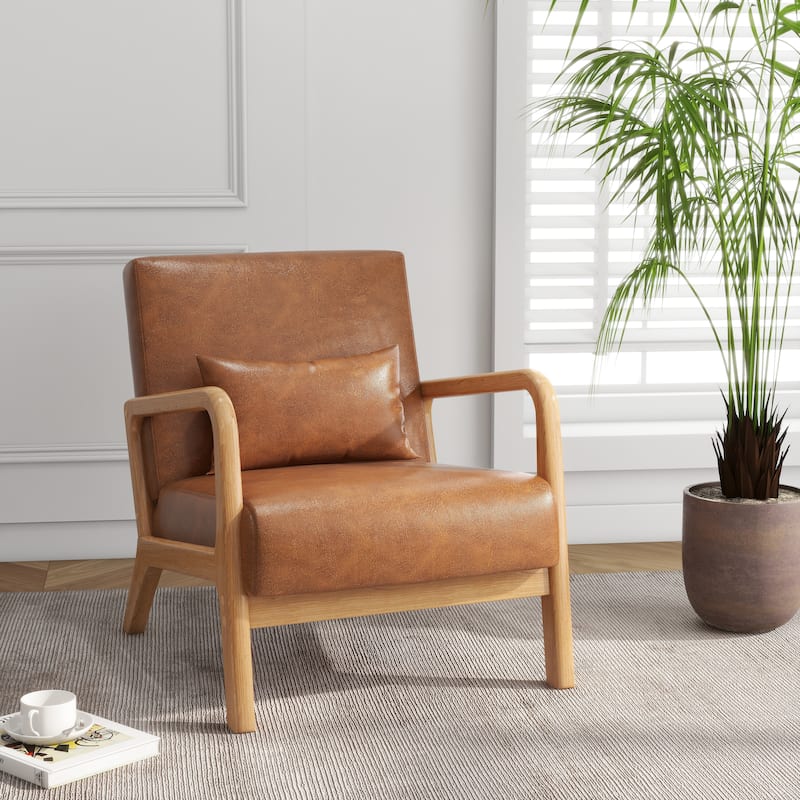 Mid Century Solid Wood Upholstered Accent Chair