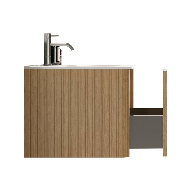 GDFStudio - Etna Floating Bathroom Vanity with Integrated Ceramic Sink, Modern Handle-Free Wall-Mounted Design, Pre-Assembled