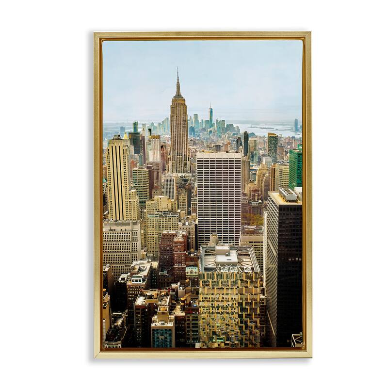 Stupell Overlooking Cityscape Buildings Framed Floater Canvas Wall Art Design By Seven Trees Design - 21 x 31 - Gold