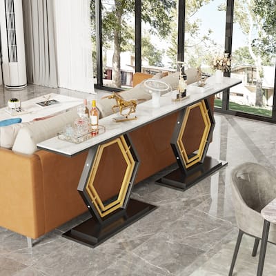 Sintered Stone Console Table with Geometric Base Sofa Table - 47.2x11.8x30.7 inch