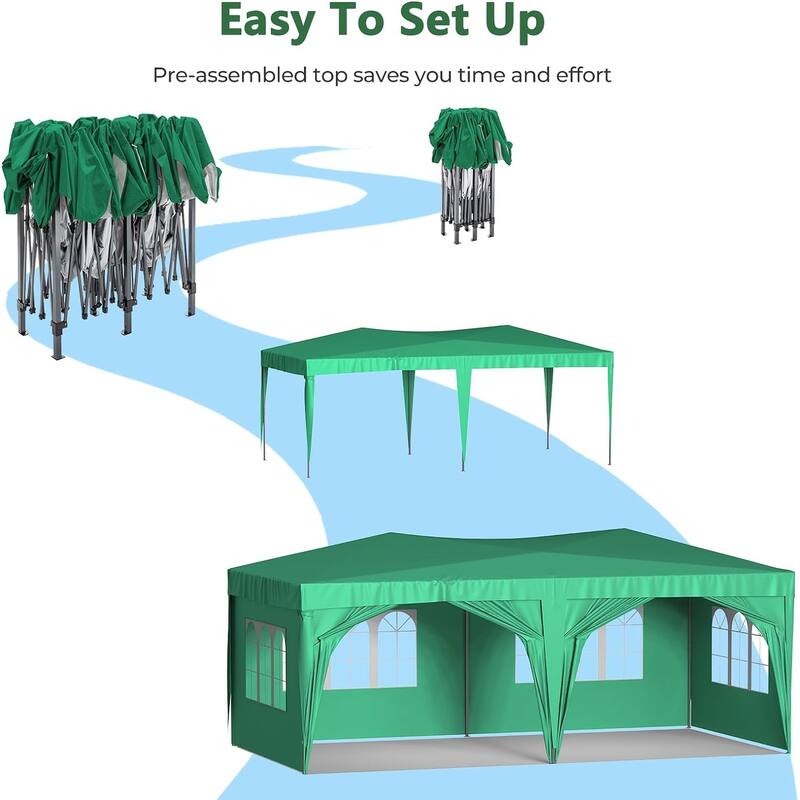 10 x 20 Pop Up Canopy Tent with 6 Sidewalls, Portable Party Canopy with 6 Weight Bag