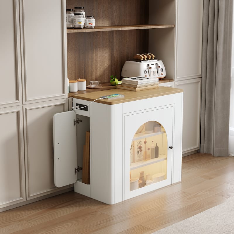 Extendable Dining Table with 3 Removable Middle Leaves,Mobile Rolling Table with Power Outlet,Saving-space Cabinet with Storage