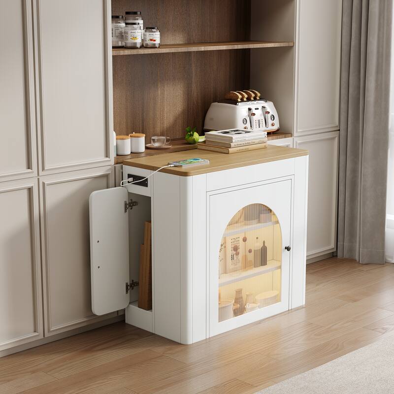 Extendable Kitchen Island Table with 3 Removable Leaves, Power Outlet & Storage Cabinet