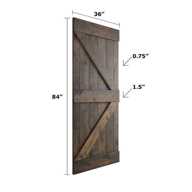 36in x 84in K Series Pine Wood Sliding Barn Door With Hardware Kit
