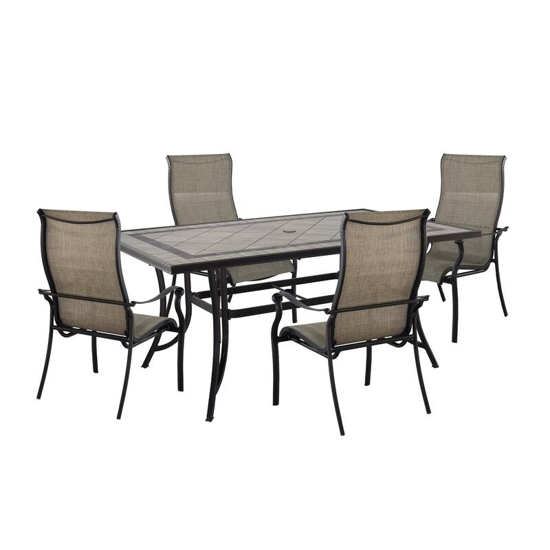 Cast Aluminum 5-Piece Outdoor Patio Dining Set with Ceramic Tile Top Table and Chairs