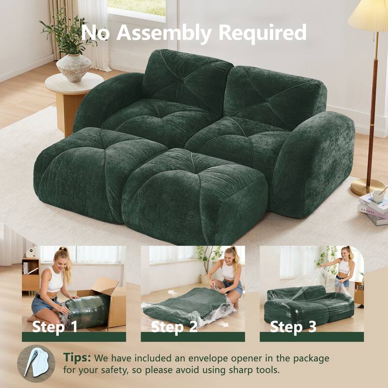 Velvet Tufted Loveseat Sofa Modular Couch, Boneless Deep Seat 2-Seater Couch, Available with/without Ottoman