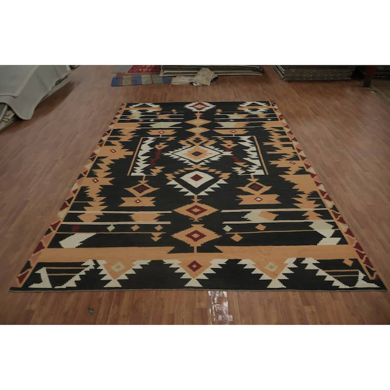 Hand Woven Oriental 100% Wool Carpet Southwestern Tribal Black Kilim Area Rug - 15' 3'' X 10' 0''