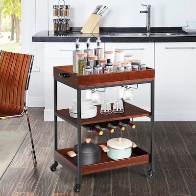 Kitchen Island Cart Rolling Wooden 3 Tier Serving Cart
