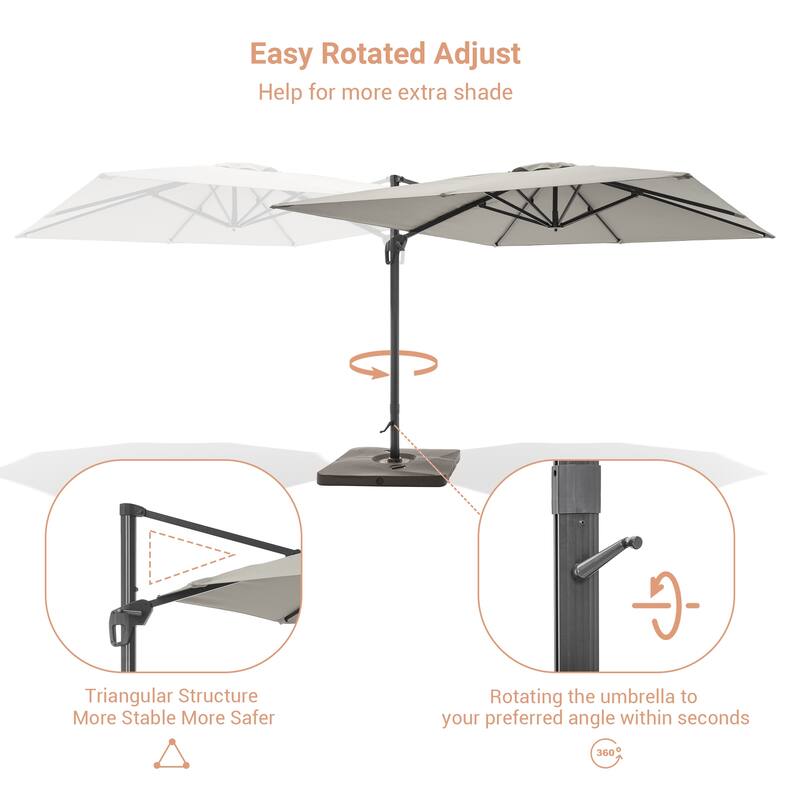 LIVOOSUN Patio10x10FT Aluminum Cantilever Umbrella Solution-Dyed Fabric w/Base