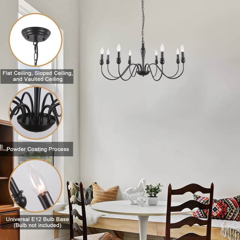 8-Light Candlestick Hanging Linear Island Chandelier Lighting Fixture for Dining Room Kitchen Island