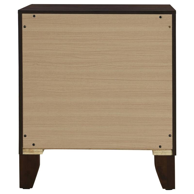 Walnut Finish 2-Drawer Nightstand with Gold Round Knobs, Mitered Trim and Stylish Modern Bedside Storage