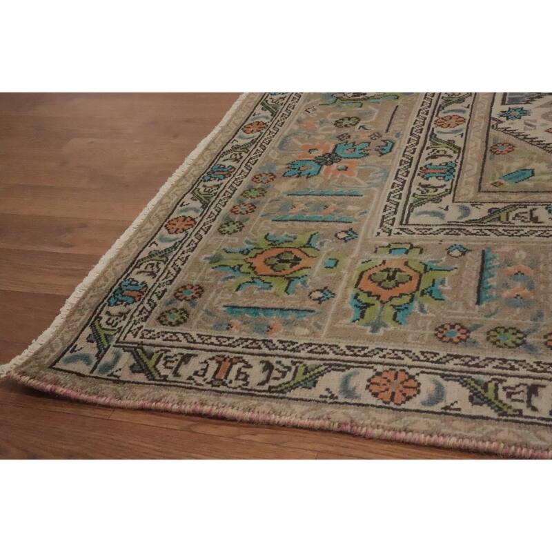 Hand Knotted Oriental 100% Wool Carpet Traditional Floral Beige & Ivories Tabriz Area Rug - 11' 2'' X 8' 0''