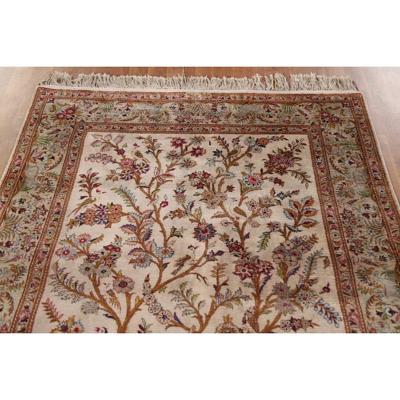 Handmade Kashan Persian Antique Area Rug Oriental Silk Carpet - 4'7"x 7'7"