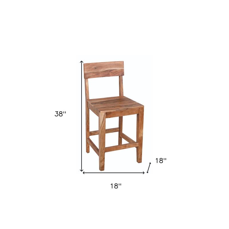 HomeRoots 18" Wood Brown Solid Wood Counter Height Bar Chair