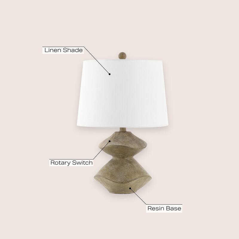 Leif 24.5" Minimalist Coastal Resin/Iron Cairn LED Table Lamp, Brown Wood Finish by JONATHAN Y