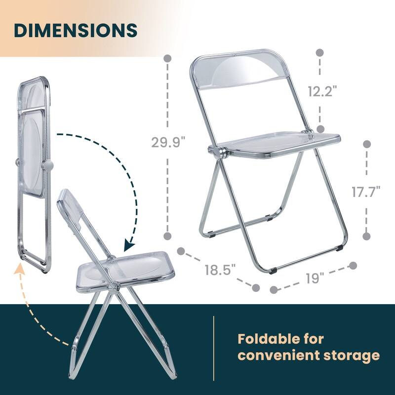 Lawrence Modern Foldable Acrylic Folding Chair with Accent Chrome Frame and Transparent Design for Home Living or Dining Room
