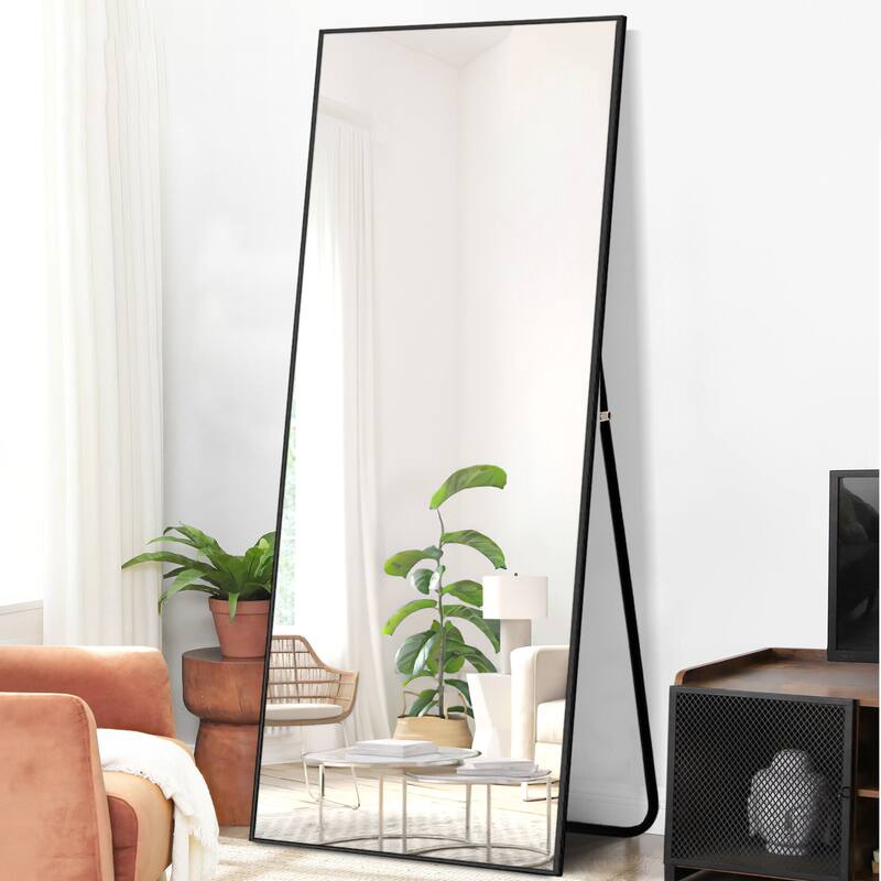 Modern Aluminum Alloy Thin Framed Full Length Floor Mirror - 71x27 - Black