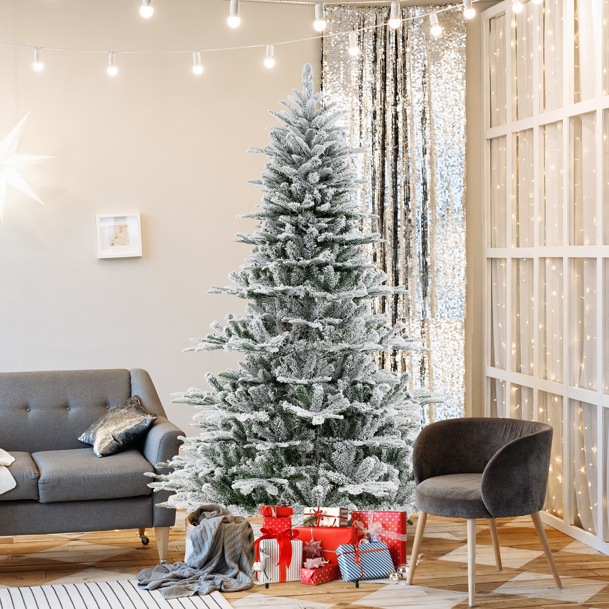 Costway 6/7/8 FT Snow Flocked Artificial Christmas Tree with