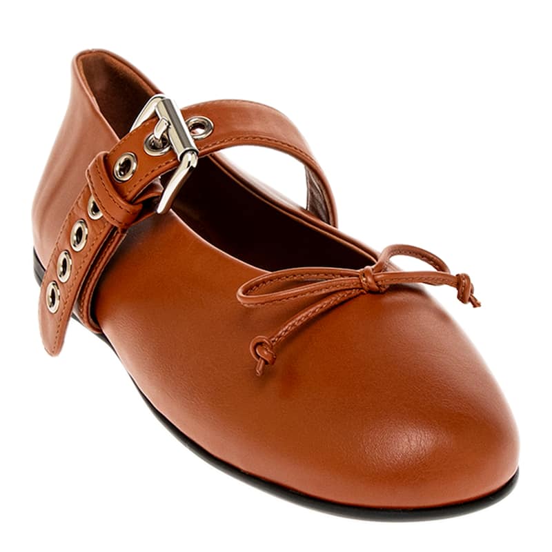 Miu Miu Buckled Ballerina Flats - Cognac - 37.5 EU