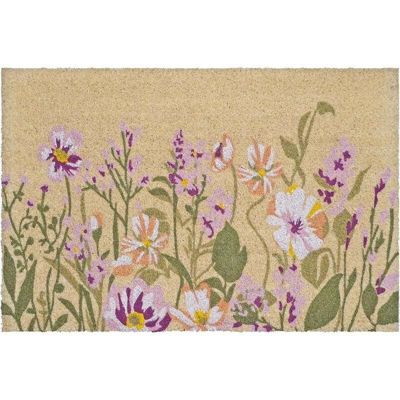 HomeRoots 18" X 30" Brown Green And Purple Floral Outdoor Coir Door Mat - 18.00' X '30.00