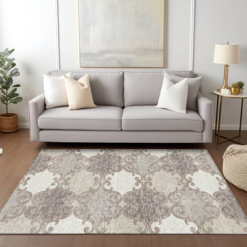 Machine Washable Indoor/ Outdoor Chantille Scroll Rug