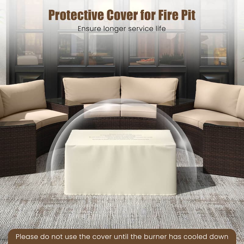 Costway 2 PCS Outdoor Rattan Fire Table Set with Tank Cover Tempered - See Details